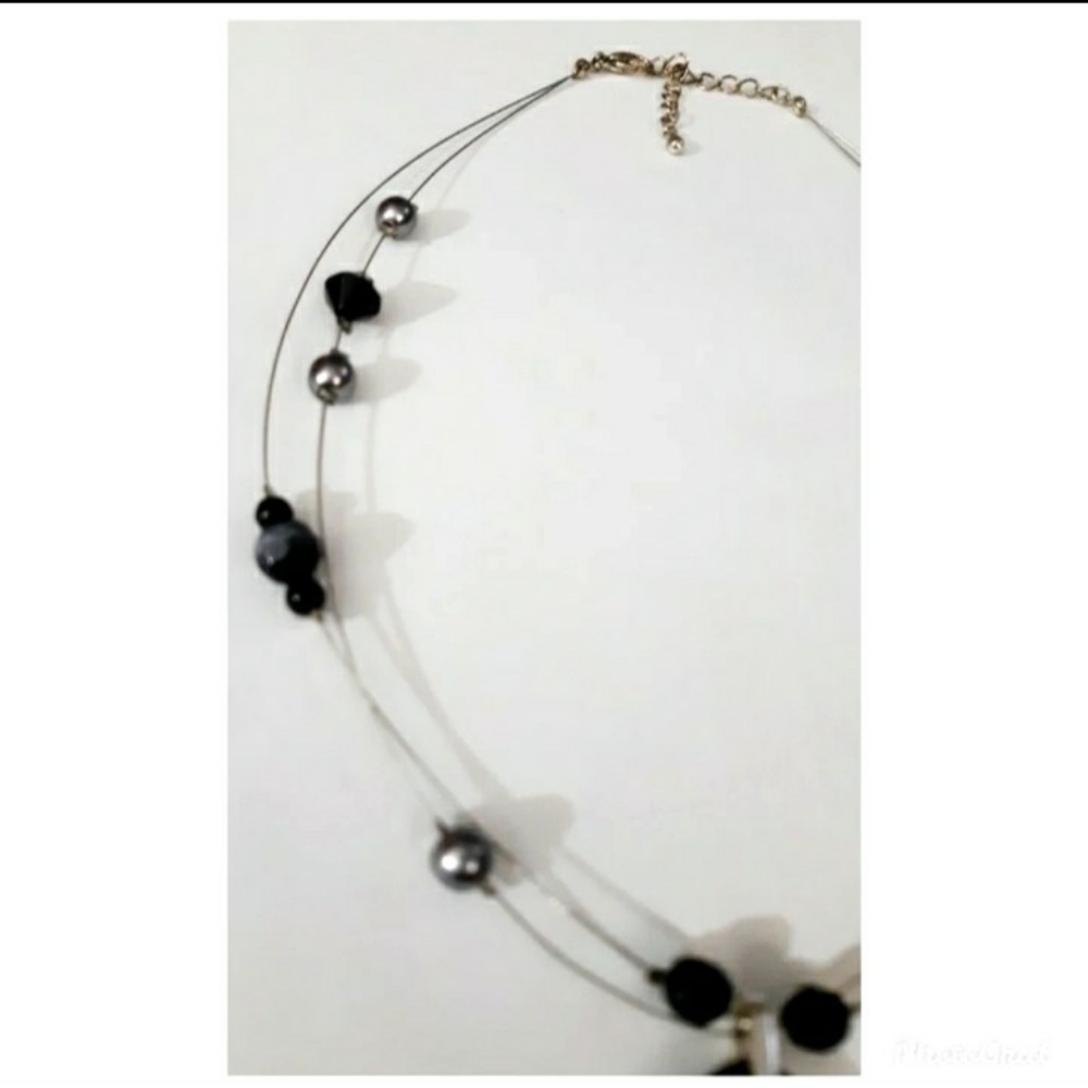 Womens Black Silverstone Cord Beaded y2k Kohl's Pendant Necklace Adjustable - Picture 2 of 3